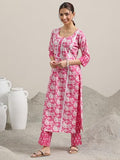 Libas Womens Printed Cotton Straight Kurta With Trousers And Dupatta Pink M 400154O