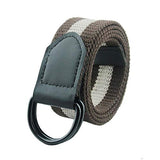 Romp Fashion Unisex Brown And White Double Ring Buckle Fiber Belt