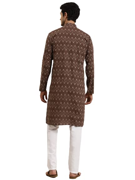 Sojanya (Since 1958 Men'S Cotton Brown & Cream Printed Only Long Kurta