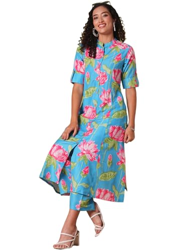 Anni Designer Women'S Rayon Viscose Straight Printed Kurta With Pant (Ladat Green-Vks04_Xxl_Green_Xx-Large),Green,2XL