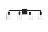 Living District Ronnie 4-Light Iron & Glass Bath Sconce In Black/Clear