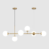 KCO Lighting Modern Globe Linear Chandelier 6 Light Milk Glass Chandeliers White and Gold Pendant Light Fixture Mid Century Rect