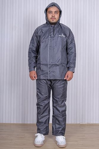 Toplot Rain Coat For Men Waterproof Raincoat With Pants Polyester Reversible Double Layer Rain Coat For Men Bike Rain Suit Rain Jacket Suit Inner Mobile Pocket With Storage Bag (Raincoat-Grey-Xl),Grey,,B0C8JCN93H