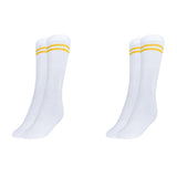 Mukhaksh (Pack Of 2 Pairs Boys Kids White Socks With Yellow Stripes Border Lining White With Yellow Stripes Calf Length School U