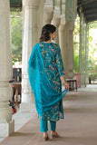 Anni Designer Women'S Cotton Blend Straight Printed Kurta With Pant & Dupatta (Geto Rama_L_Light Blue_Large),Light Blue,L,Cotton Blend,GETO RAMA-456,Kurta, Scarf