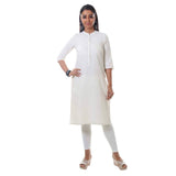 Aurelia Womens Band Neck Solid Kurta (Natural_X-Small)