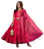 Anni Designer Women'S Rayon Blend Anarkali Solid Kurta With Pant & Dupatta (Ganpati-Rani-Vks07_S_Pink_Small),Pink,S