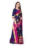 Leriya Fashion Saree For Women - Cotton Silk Traditional Print & Golden Zari Designer Rich Border With Un-Stitched Blouse Piece Suitable For Festival, Function, Occasional For Ladies (Darkblue)