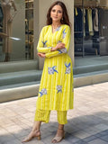 Gosriki Women'S Rayon Viscose Straight Printed Kurta With Pant (Vridha Yellow-Vks01-Gs_L_Yellow_Large),Yellow,,B0F8Q5FT9S