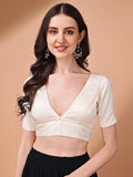 Womanista Women'S Dupion Silk Solid Short Sleeve Regular Fit V Neck Blouse (Bl_66_White S)