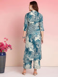 Gosriki Women'S Rayon Blend Straight Printed Kurta With Pant (Tomsk Teal-Gs_S_Teal_Small),Teal Blue,,B0DRNMTNS6