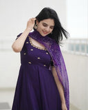 Anni Designer Women'S Rayon Blend Anarkali Embroidered Kurta With Pant & Dupatta (Gumsum Begani_L_Begani_Large),Begani,L,Rayon Blend,Anarkali,