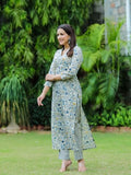 Anni Designer Women'S Cotton Blend Straight Printed Kurta With Pant (Dhulika Blue_L_Blue_Large),Blue,L,Rayon Blend,Regular,Kurta