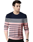 Eyebogler Men'S Trendy Full Sleeves Round Neck Regular Fit Striped T-Shirt,Veiled Rose Navy BluApparel,2XL