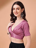 Womanista Silk Women'S Dupion Solid Short Sleeve Regular Fit V Neck Blouse (Bl_62_Pink Small)