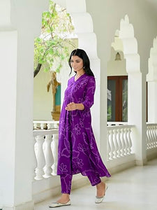 Anni Designer Women'S Cotton Blend Anarkali Printed Kurta With Pant (Marup Begani-Nw_S_Begani_Small),Begani,S,Cotton Blend,Anarkali,