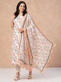 Anni Designer Women'S Rayon Blend Straight Printed Kurta With Pant & Dupatta (Mogri White-Nw_M_White_Medium),White,M,Rayon Blend,Regular,