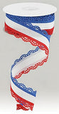 Scalloped Edge Canvas Ribbon, 10 Yards (Red, White, Blue, 1.5 Inch)