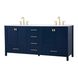 Elegant Decor Irene 72 Solid Wood And Stone Double Bathroom Vanity In Blue