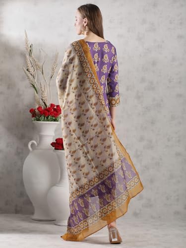 Gosriki Women'S Rayon Blend Straight Printed Kurta With Pant & Dupatta (Uchiha Purple-Vks02-Gs_L_Purple_Large),Purple,,B0DJWGXHLW