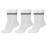 Randra White Socks With Navy Blue Striped Cotton Calf Length Socks For Boys Girls Uniform Socks Dress Socks (Pack Of 3 Pairs) (1