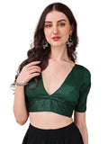 Womanista Silk Women's Dupion Solid Short Sleeve Regular Fit V Neck Blouse (BL_67_Green XL)