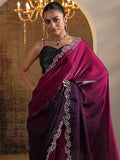 Libas Womens Embellished Satin Saree With Blouse Piece Burgundy Onesize