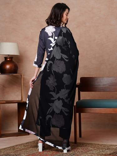 Anni Designer Women'S Rayon Blend Straight Printed Kurta With Pant & Dupatta (Kalal Black-Nw_3Xl_Black_Xxx-Large),Black,3XL,Rayon Blend,Regular,