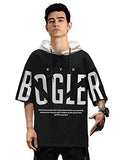 Eyebogler Men'S Designer Half Sleeves Hooded Neck Printed T-Shirt Black White