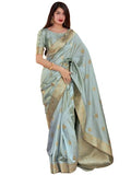 Flosive Women's Kanjivaram Silk Saree With Beautiful Blouse With Zari Border (AQUA)