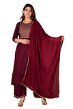 Gosriki Women'S Cotton Straight Solid Kurta With Pant & Dupatta (Pisa New Maroon_S-Go_Maroon_Small),Maroon,,B0B1WSB16D