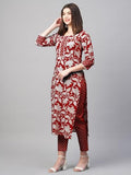 Anni Designer Women'S Cotton Blend Printed Straight Kurta With Pant (Pustak Red_S_Begani_Small),Red,S,Cotton Blend,Pustak-85415,