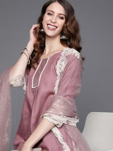 Alvami Women Emboridered Anarkali Kurta And Pant Set With Dupatta (Xl) Pink