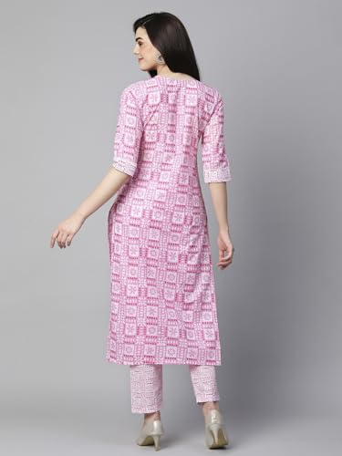 Anni Designer Women'S Cotton Blend Straight Printed Kurta With Pant Set (G20 Pink_S_Pink_Small),Pink,S,Cotton Blend,Regular,