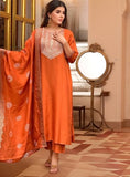 Gosriki Women'S Rayon Viscose Embroidered Straight Kurta With Pant & Dupatta (Puneeta Orange-Vks02-Gs_Xl_Orange_X-Large),Orange,,B0F8QB1WZB