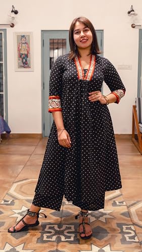 Anni Designer Women'S Rayon Blend Floral Regular Kurta With Pant (Karidos Clrs-Vks01_Black,Black,2XL,Rayon Blend,Anarkali,