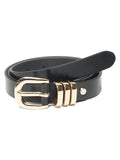 Teakwood Leathers Women Black Leather Belt With Round Gold Buckle | Adjustable Pin Buckle | 20 Mm Slim Fit Paired With Jeans, Tr