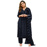 Gosriki Women'S Rayon Blend Straight Bandhej Printed Kurta With Pant & Dupatta (Baghira Grey-Vks01-Gs_Xxl_Grey_Xx-Large),Grey,2,B0DFY29P9R