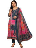 Anni Designer Women'S Rayon Viscose Printed Straight Kurta With Pant & Dupatta (Sula Multi-Vks03_Xxl_Multicolor_Xx-Large),Multicolour,2XL