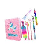Eclet 7PS Cute Unicorn Stationery Set with Plush Notebook and Rainbow Decorative Pens, Kids Writing Gift Set for School, Notes,