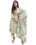 Anni Designer Women'S Rayon Blend Straight Printed Kurta With Pant & Dupatta (Fuldani Green_Xxl_Green_Xx-Large),Green,2XL