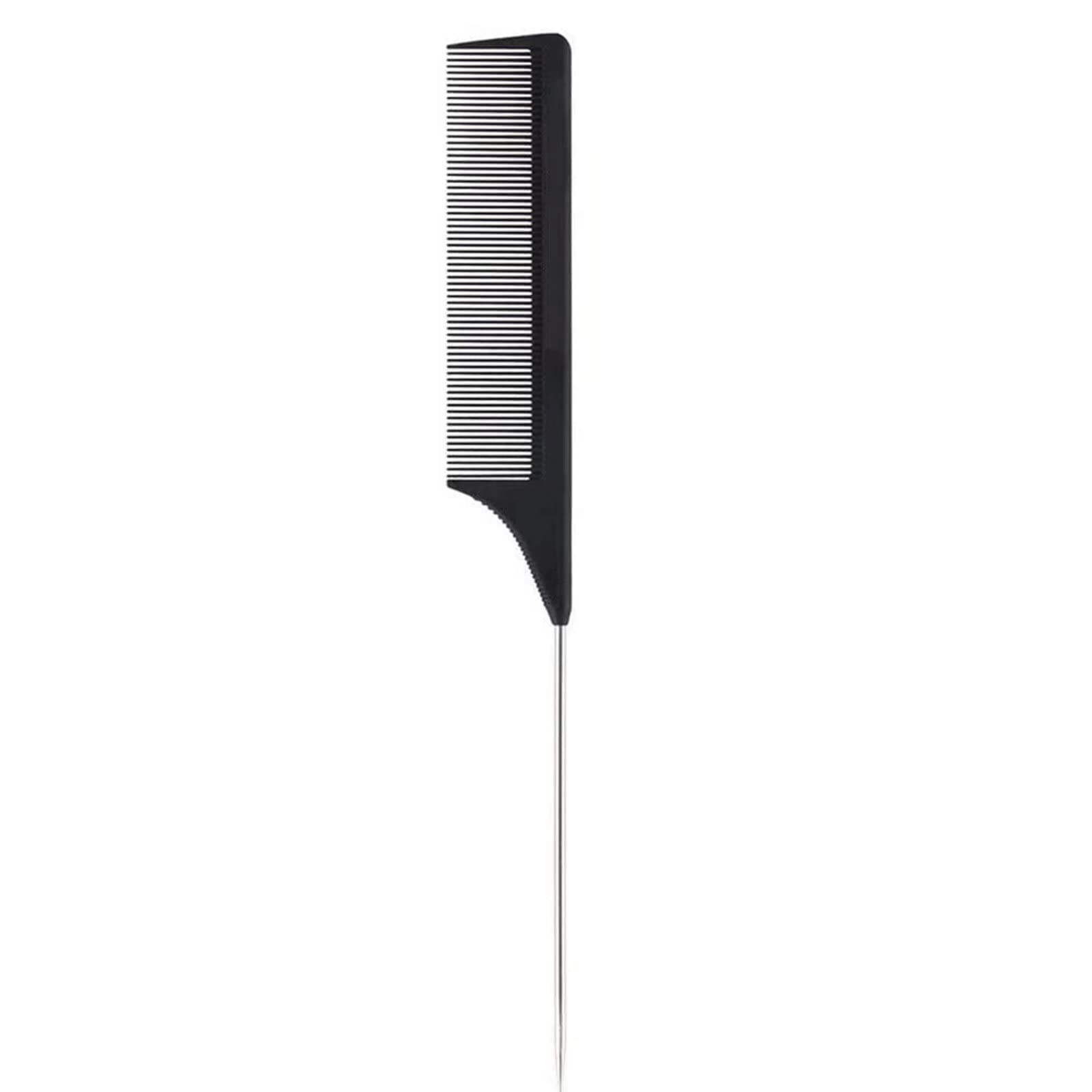 1 Pack Professional Carbon Steel Tail Combs Heat Resistant With Metal Pick, Anti Static Black Styling Tail Hair Comb Fine Teeth,