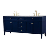 Elegant Decor Park Avenue 72 Metal Mdf Marble Double Bathroom Vanity In Blue