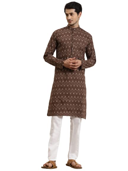 Sojanya (Since 1958 Men'S Cotton Brown & Cream Printed Only Long Kurta