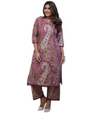 Anni Designer Women'S Rayon Viscose Straight Printed Kurta With Palazzo (Elevate Rani-Vks01_L_Pink_Large),Pink,L