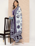 Anni Designer Women'S Rayon Blend Straight Printed Kurta With Pant & Dupatta (Ball-Purple-Nw_4Xl_Purple_Xxxx-Large),Purple,4XL,Rayon Blend,Regular,