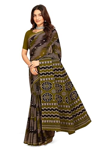 Tamaira Fashion Women's Plain Cotton Saree (11538_Grey&Mehendi