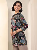 Libas Women'S Silk Blend Floral A-Line Kurtis (98162_Black_Xl)