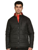 FYLTR Men's Lightweight Winter Puffer Jacket with Contrast Piping Detail - Stand Collar | Full Zipper | Side Pockets | Ribbed Hem & Cuff,Every Ebony