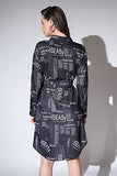 OM SAI LATEST CREATION Western Dresses for Women || Rayon Paper Printed Dress for Women || Dress with Belt Cuff Full Sleeve & Spread Collar || Casual Western Dress for Women. (Small NavyBlue),Navyblue